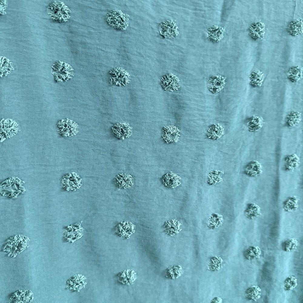 Boho Swiss Dot Pom Pom Long Sleeve Blouse Dark Teal Green Size Large - Picture 3 of 8